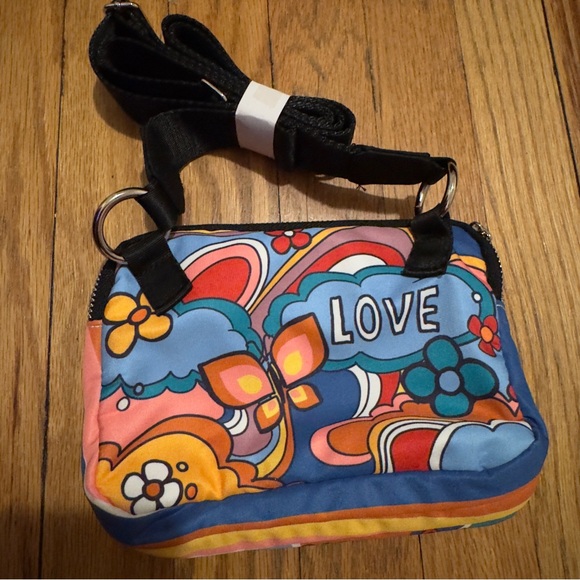 NWOT Brighton Power Of Love Crossbody Bag Colorful Art 70s Flowers Heart - Picture 7 of 11